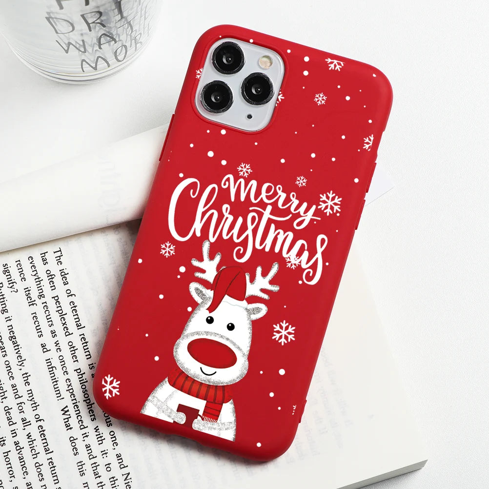 Christmas Gift Phone Case For iPhone 16 15 12 13 14 11 Pro Max Mini Cute Reindeer Santa Cover For iPhone XS X XR SE 8 Plus Shell