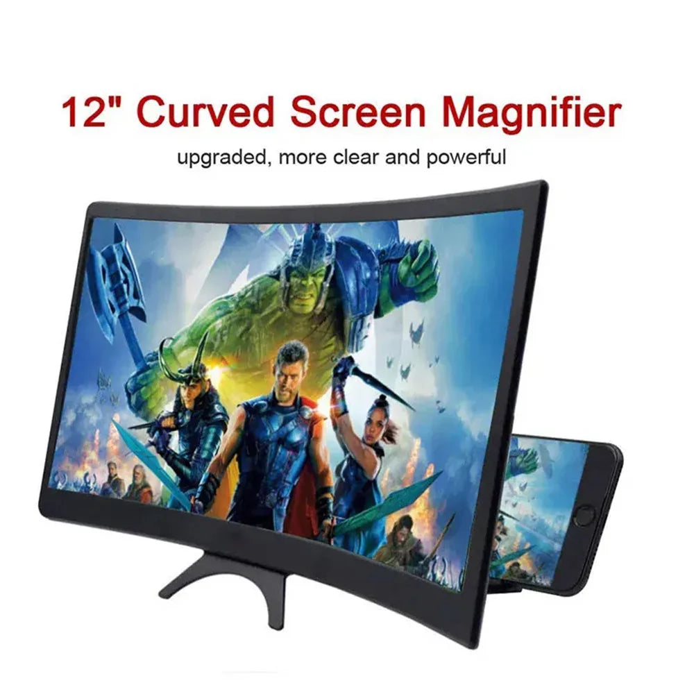 12 Inch/Phone Screen 3D HD Magnifier Movie Video Amplifier Holder Enlarger Screen Smart Phone Magnifying Curved Screen
