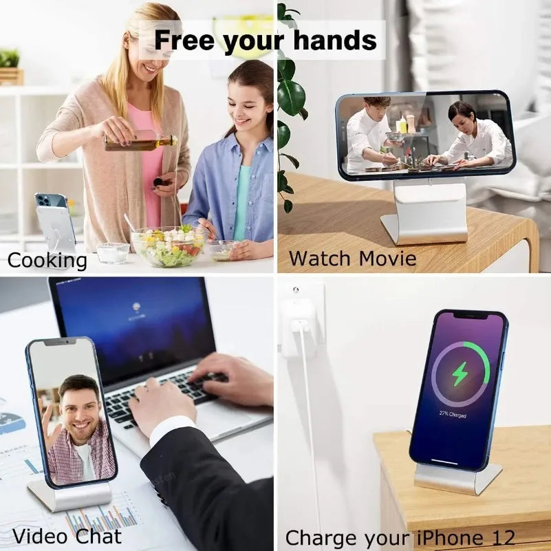Desktop Mobile Phone Stand Aluminum Desk Holder Dock For Magsafe Charger For iPhone 16/15/14/13/12 Pro Max(Not Included Charger)