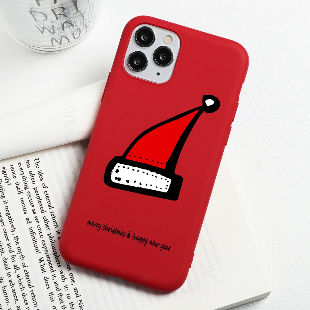 Christmas Gift Phone Case For iPhone 16 15 12 13 14 11 Pro Max Mini Cute Reindeer Santa Cover For iPhone XS X XR SE 8 Plus Shell