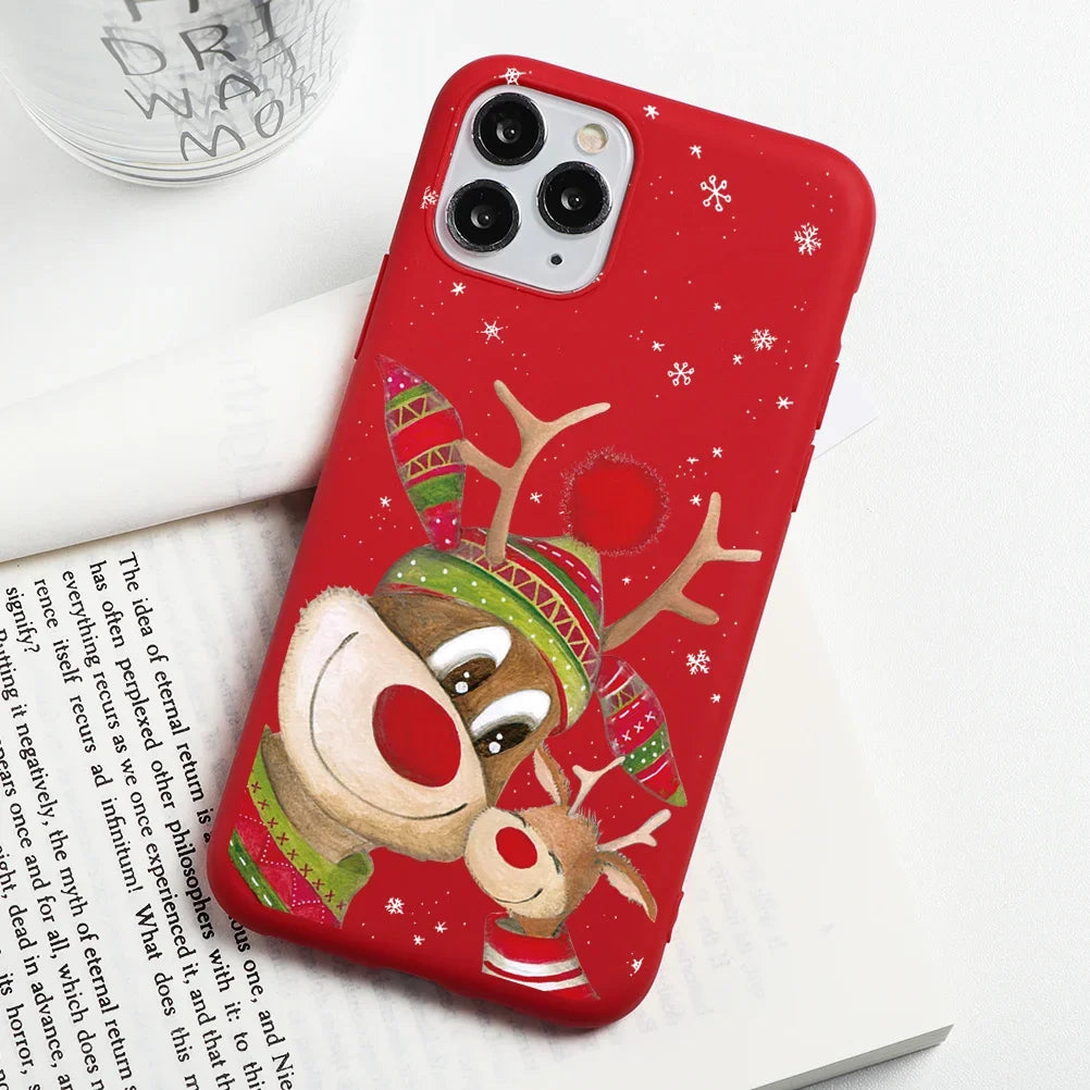 Christmas Gift Phone Case For iPhone 16 15 12 13 14 11 Pro Max Mini Cute Reindeer Santa Cover For iPhone XS X XR SE 8 Plus Shell